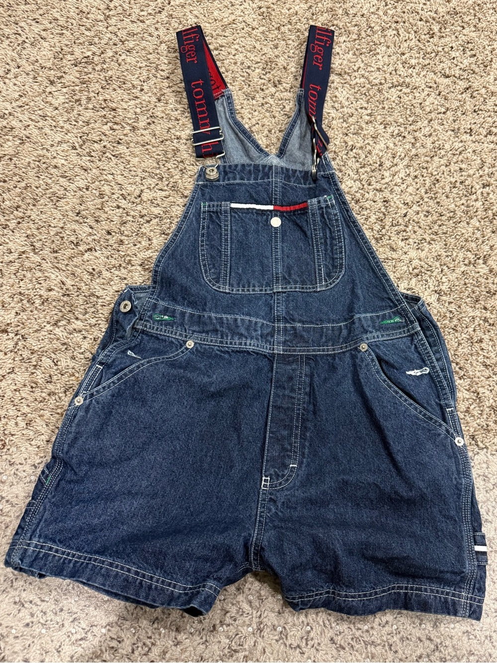 Vintage Tommy Hilfiger Denim Jeans Carpenter Overalls Shortalls S Small 90s